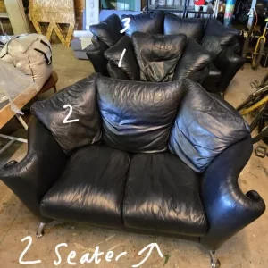 Leather sofa suite in petrol blue - Image 3