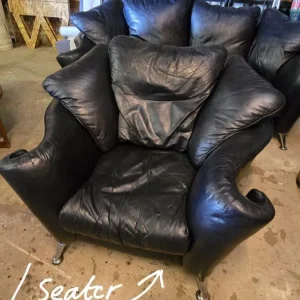 Leather sofa suite in petrol blue - Image 4