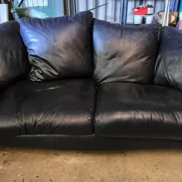 Leather sofa suite in petrol blue