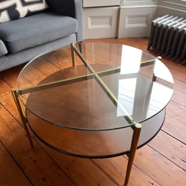 West Elm ‘Mid-Century Art’ circular/round coffee table wood/glass 86cm