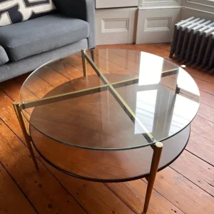 West Elm ‘Mid-Century Art’ circular/round coffee table wood/glass 86cm