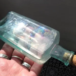 Vintage Aqua Blue Glass Apothecary Bottle / Antique Corked Bottle / Magic Potion - Image 3