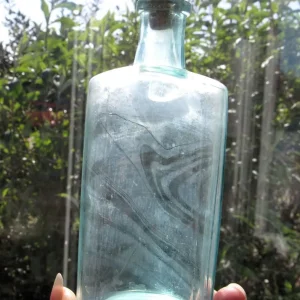 Vintage Aqua Blue Glass Apothecary Bottle / Antique Corked Bottle / Magic Potion - Image 4