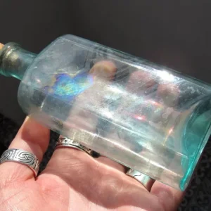 Vintage Aqua Blue Glass Apothecary Bottle / Antique Corked Bottle / Magic Potion - Image 5
