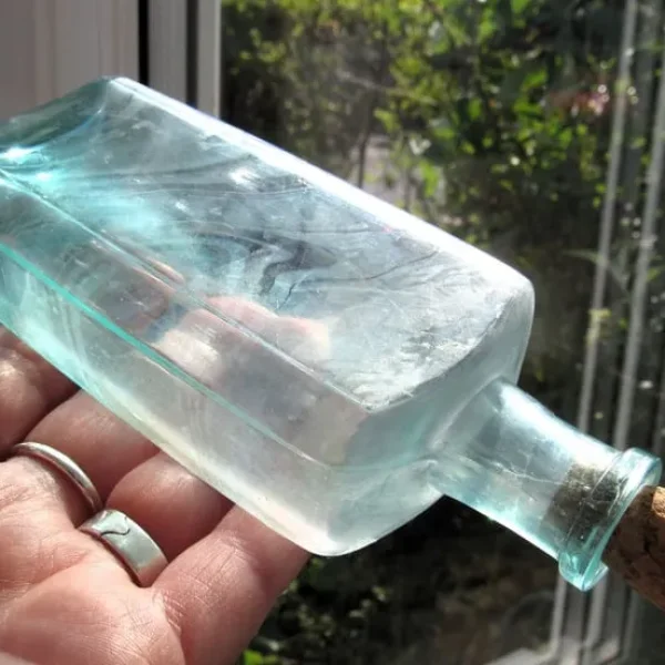 Vintage Aqua Blue Glass Apothecary Bottle / Antique Corked Bottle / Magic Potion
