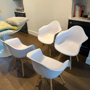 White Mmilo Eames Dining Armchairs x 4