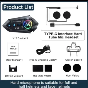Y12 Motorcycle Helmet Bluetooth Headset – Waterproof, Noise Reduction, Long Battery Life - Image 5