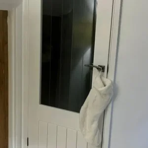 Internal solid door with glass and hinges