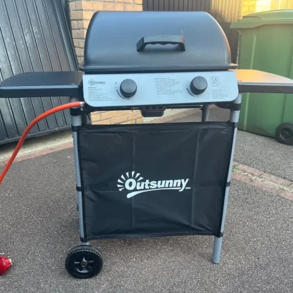 Ready Assembled Outsunny Propane Gas Barbecue Grill 2 Burner Cooking Side Shelves
