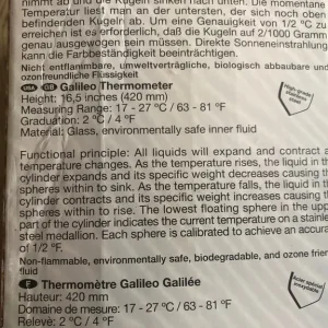 Large free standing Galileo thermometer 420mm 16.5 inches high, new. - Image 3