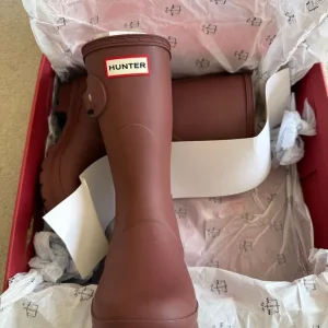 Hunter Original Wellies Burgundy/Brown Short Panelled Rubber Wellington Boots