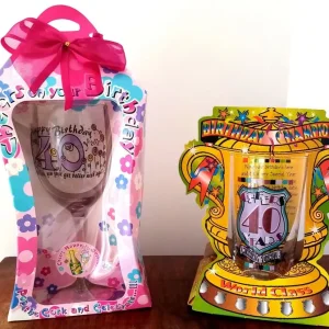 Novelty boxed 40th and 50th birthday drinking glasses