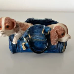TWO SPANIELS IN DENIM BAG FIGURINE
