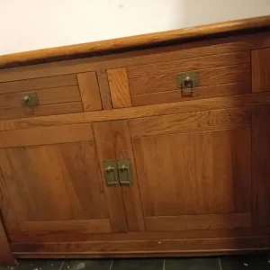 Hardwood unit with two drawers and bottom doors