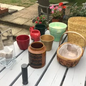 LOT of Ceramic Planters plus Baskets & Glass Vase. - Image 2