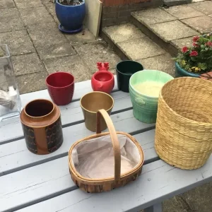 LOT of Ceramic Planters plus Baskets & Glass Vase. - Image 3