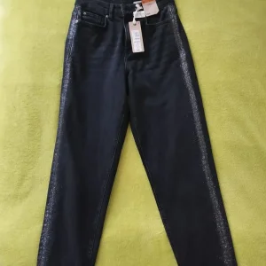 Ladies Mom Glitter Silver Denim Cotton Dress Party Jeans / Trousers RRP £45 Tags Unworn Size 10 - Image 2