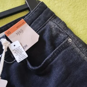 Ladies Mom Glitter Silver Denim Cotton Dress Party Jeans / Trousers RRP £45 Tags Unworn Size 10 - Image 5