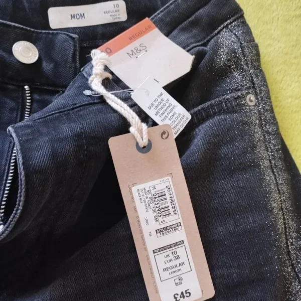 Ladies Mom Glitter Silver Denim Cotton Dress Party Jeans / Trousers RRP £45 Tags Unworn Size 10