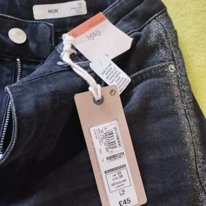 Ladies Mom Glitter Silver Denim Cotton Dress Party Jeans / Trousers RRP £45 Tags Unworn Size 10