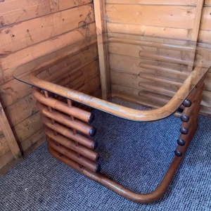 Wooden table with glass top