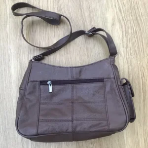 Lorenz Brown Shoulder bag 2 sections inside 2 zip Section outside Phone Pocket to side - Image 2
