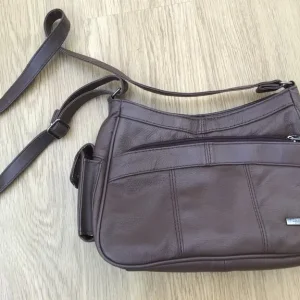 Lorenz Brown Shoulder bag 2 sections inside 2 zip Section outside Phone Pocket to side - Image 3