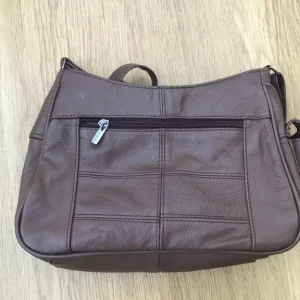Lorenz Brown Shoulder bag 2 sections inside 2 zip Section outside Phone Pocket to side