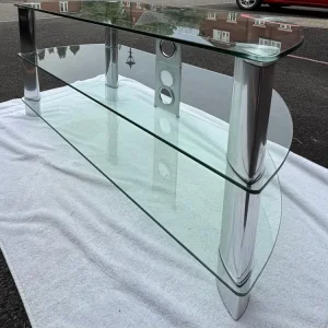 Glass and chrome corner TV stand in excellent condition