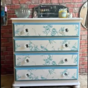 A solid pine chest of drawers,uniquely upcycled