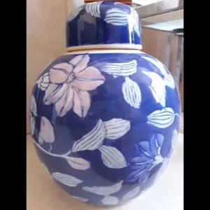 Blue Glazed Floral Pattern Pot With Lid - Image 2