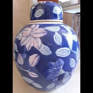 Blue Glazed Floral Pattern Pot With Lid - Image 3