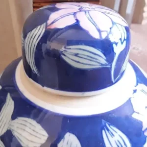 Blue Glazed Floral Pattern Pot With Lid - Image 5