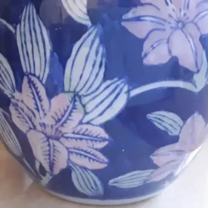 Blue Glazed Floral Pattern Pot With Lid - Image 7