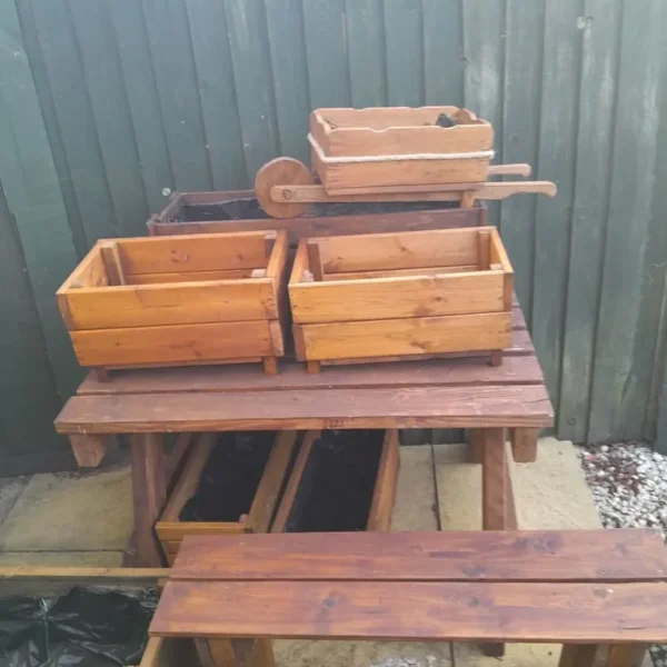 Lots garden planters. Stalls .mud kitchen