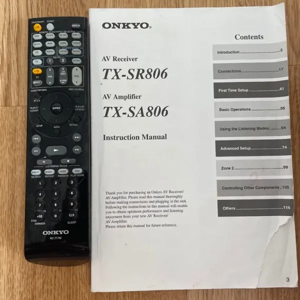 ONKYO Remote for TX-SR806 Receiver