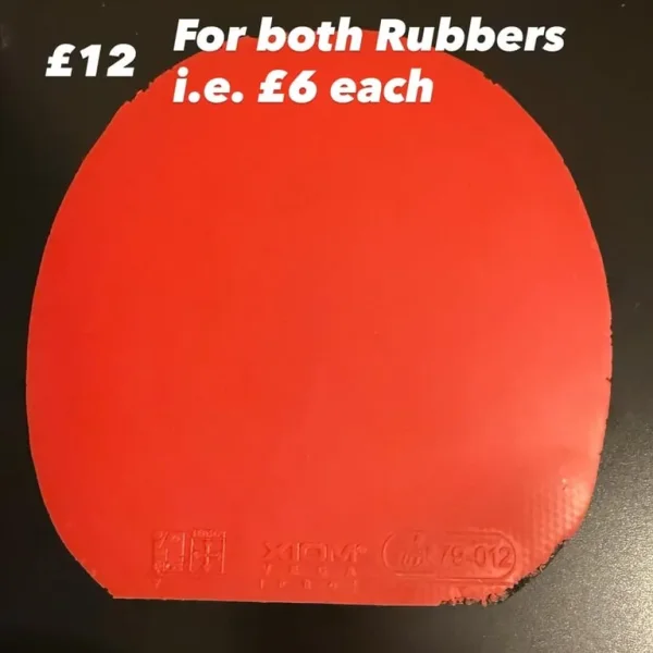 2 Xiom Vega Pro Table Tennis Rubbers: 1 Red, 1 Black