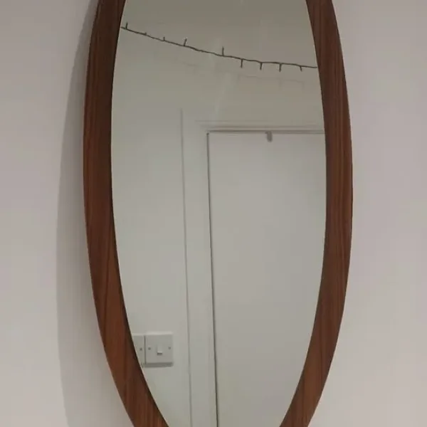 Vintage Long Oval Mid-Century Wall Mirror Retro Danish Scandi Style