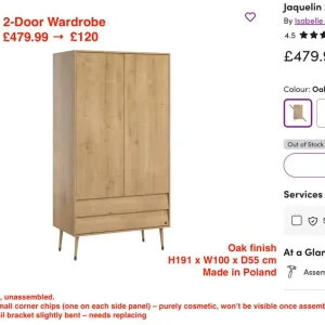 VOX 2-Door Wardrobe, Oak Finish - Image 2