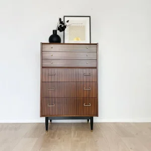 Mid century tall chest of drawers in walnut colour by Nathan - Image 4