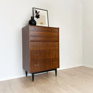 Mid century tall chest of drawers in walnut colour by Nathan - Image 5