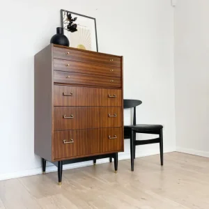 Mid century tall chest of drawers in walnut colour by Nathan