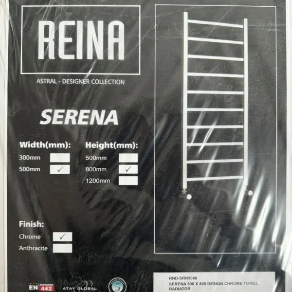 Brand New Reina Serena RND-SRN5080 Chrome Towel Rail Radiator 500mm x 800mm 250W Electric Element