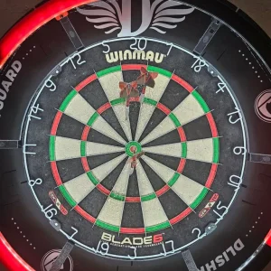DARTBOARD, LIGHT SURROUND AND DARTS