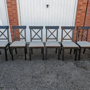 6 IKEA Ingolf Black Chairs Soft Padded Seats / Removable Seat Covers FREE DELIVERY 041
