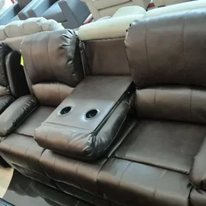 Dark Brown leather Manual Recliner 3+2 Seater Sofa Set - Image 2