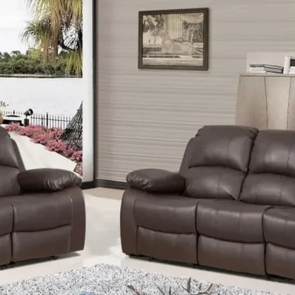 Dark Brown leather Manual Recliner 3+2 Seater Sofa Set