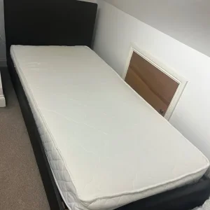 2 x brand new single beds with mattresses brown faux leather - RRP229 each dreams