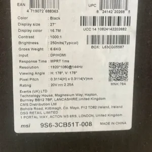 MSI Gaming 27” - Optix G271 - 144hz - Image 3