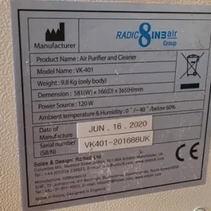Radic 8 VirusKiller VK-401 Air Purifier & Cleaner With Power Supply - Image 3